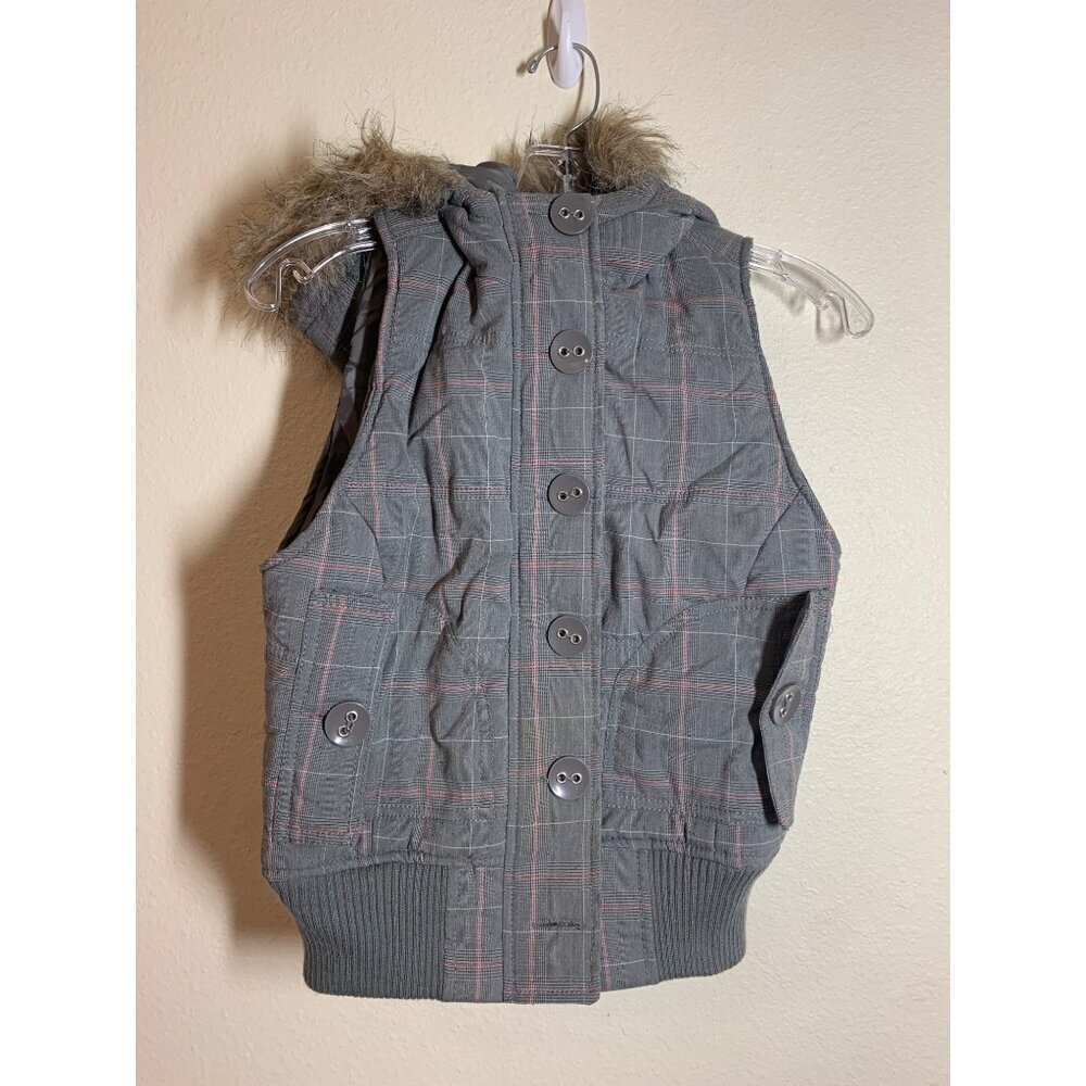 VTG Maurices Sleeveless Vest Coat Hooded Plaid Winter Y2K Skater Casual Sz Small